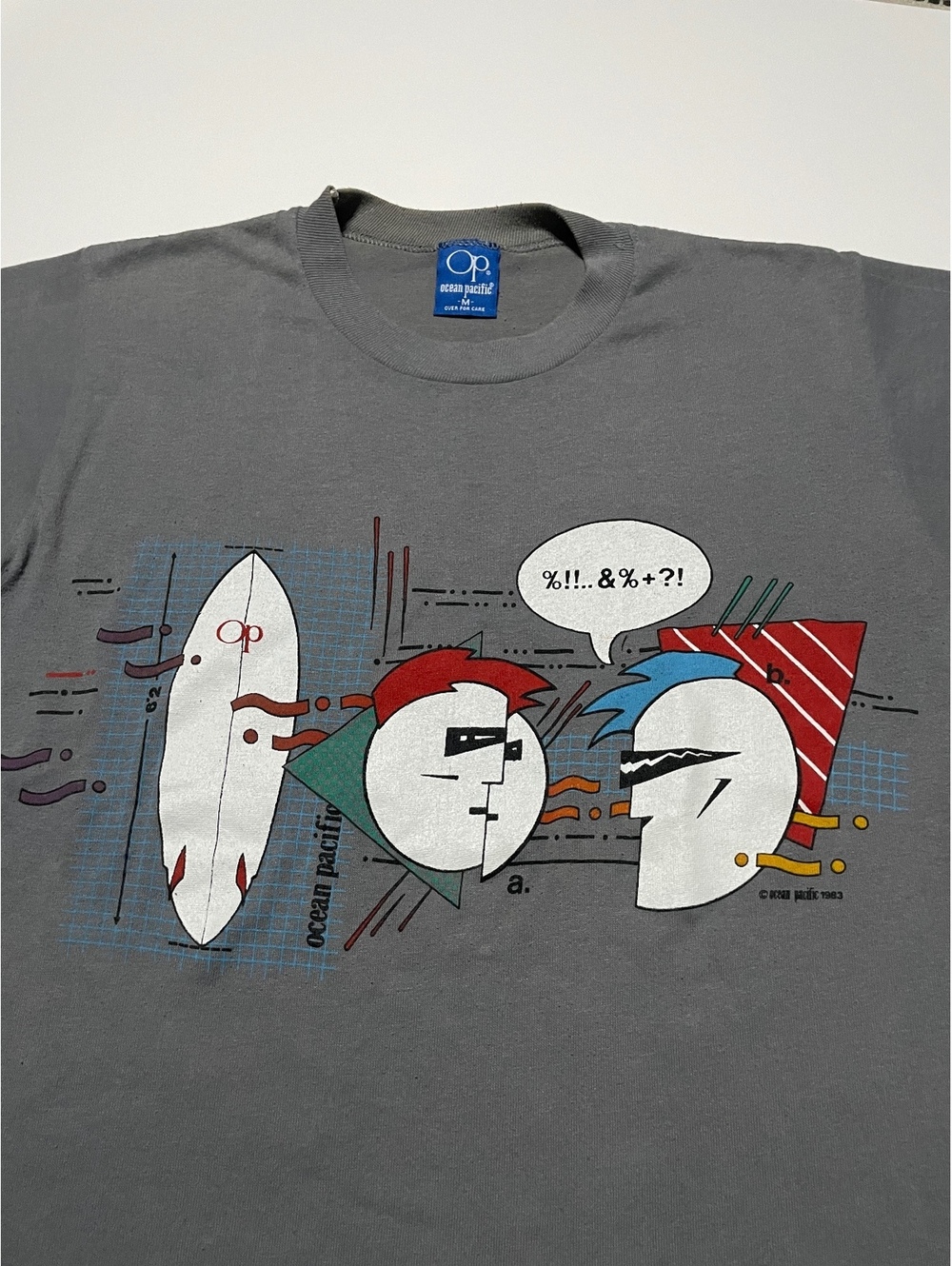 Vintage 1983 Ocean Pacific Shirt New Wave Punk 50/50 Blend 80s Gray M Surf OP